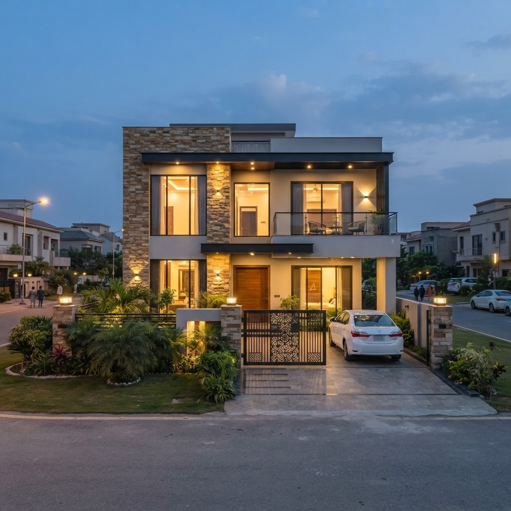 House Construction — Completed modern residence by IDEAL BUILDERS in Lahore